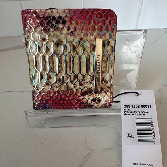 Brahmin Jane leather wallet pink all over snake